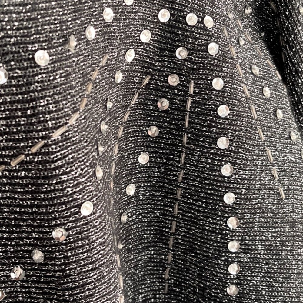 Vintage 1980s Black/Silver Metallic Sequin Starburst Dolman Sweater M - Picture 5 of 9